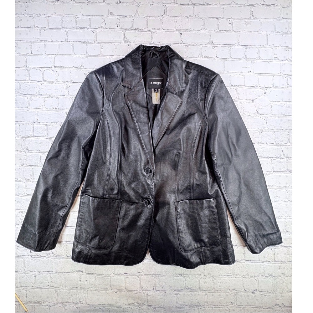 Outbrook Leather Jacket Women Large Black Good Two Button Blazer Coat